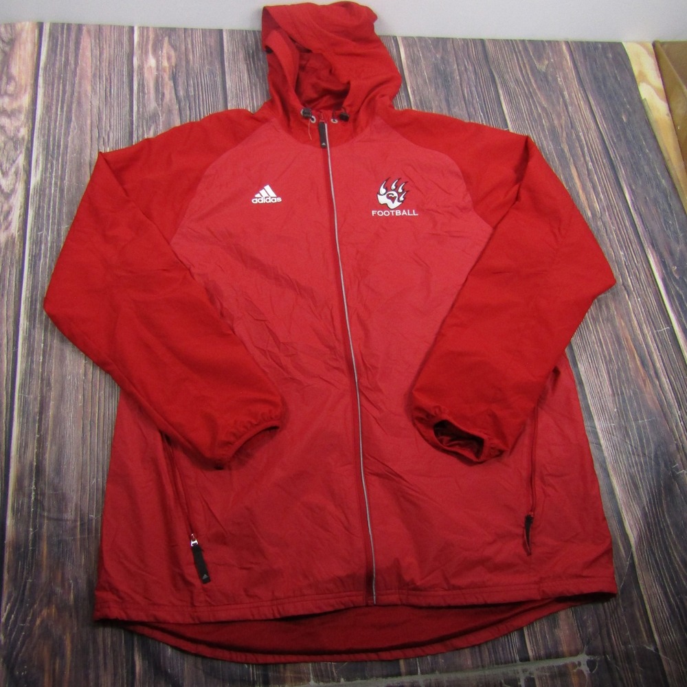 Adidas Windbreaker Jacket Mens 2XLT Red Football Hooded‎ Full Zip 6704E 17